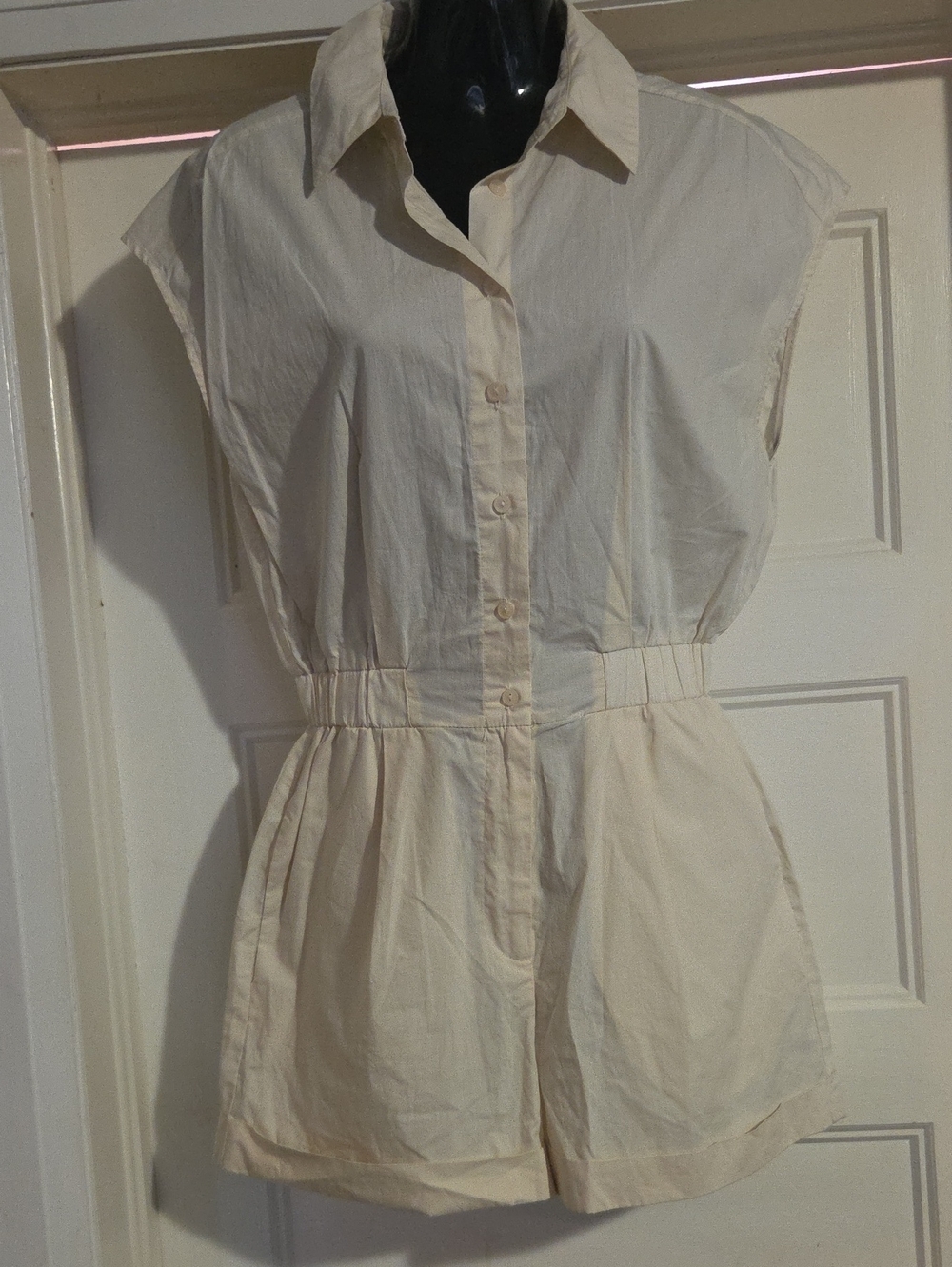 Mango Light Cream Sleeveless Top with Button Detail